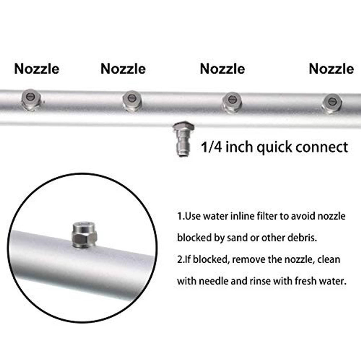 Undercarriage cleaner nozzle bar with multiple nozzles and 1/4 in quick-connect