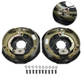 Pair of electric trailer brake assemblies with mounting hardware, black and gold