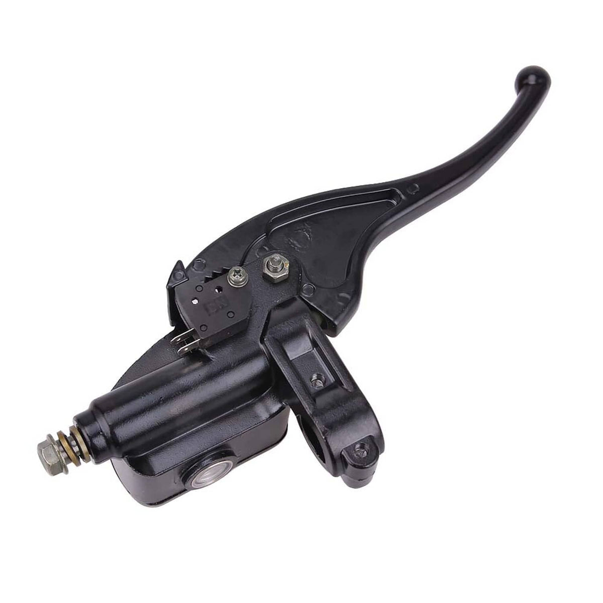 Left front brake master cylinder assembly with black lever and hydraulic housing