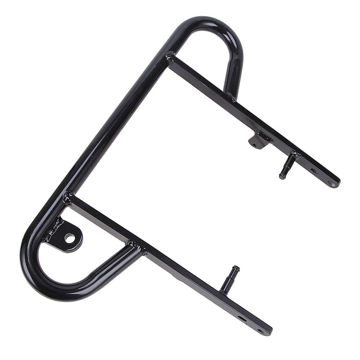 Black aluminum rear bumper with U-guard curve, mounting tabs, and bolt points