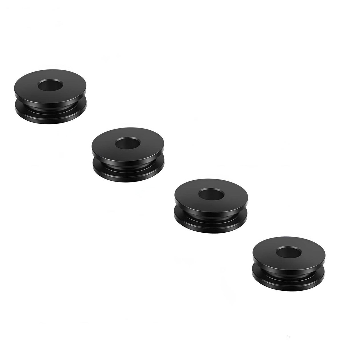 Black round bushing grommets, four stacked base rings with central holes