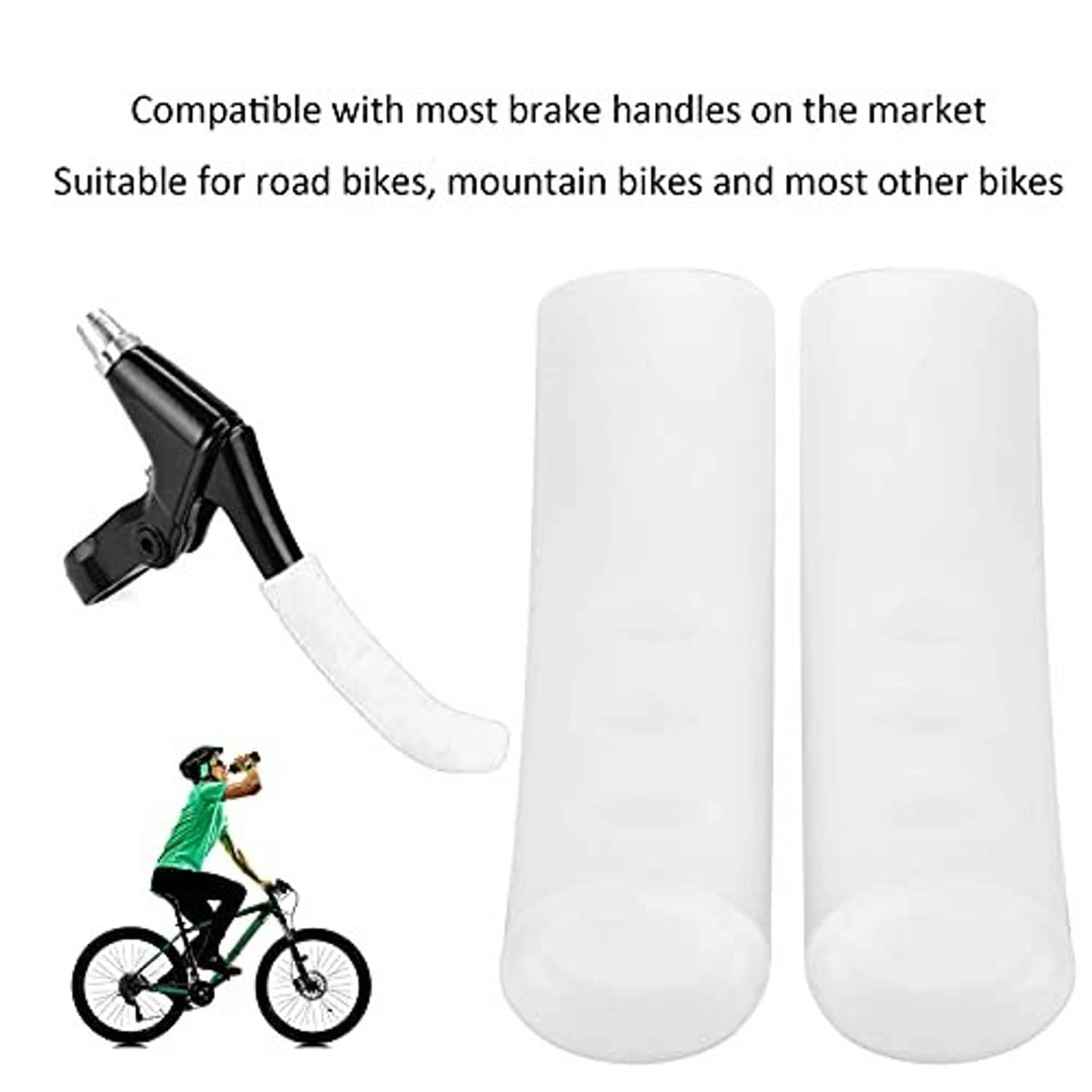 White silicone brake lever grip pair, curved sleeves with open contact ends