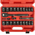 Black and red 1/2 in drive master impact socket set in plastic case
