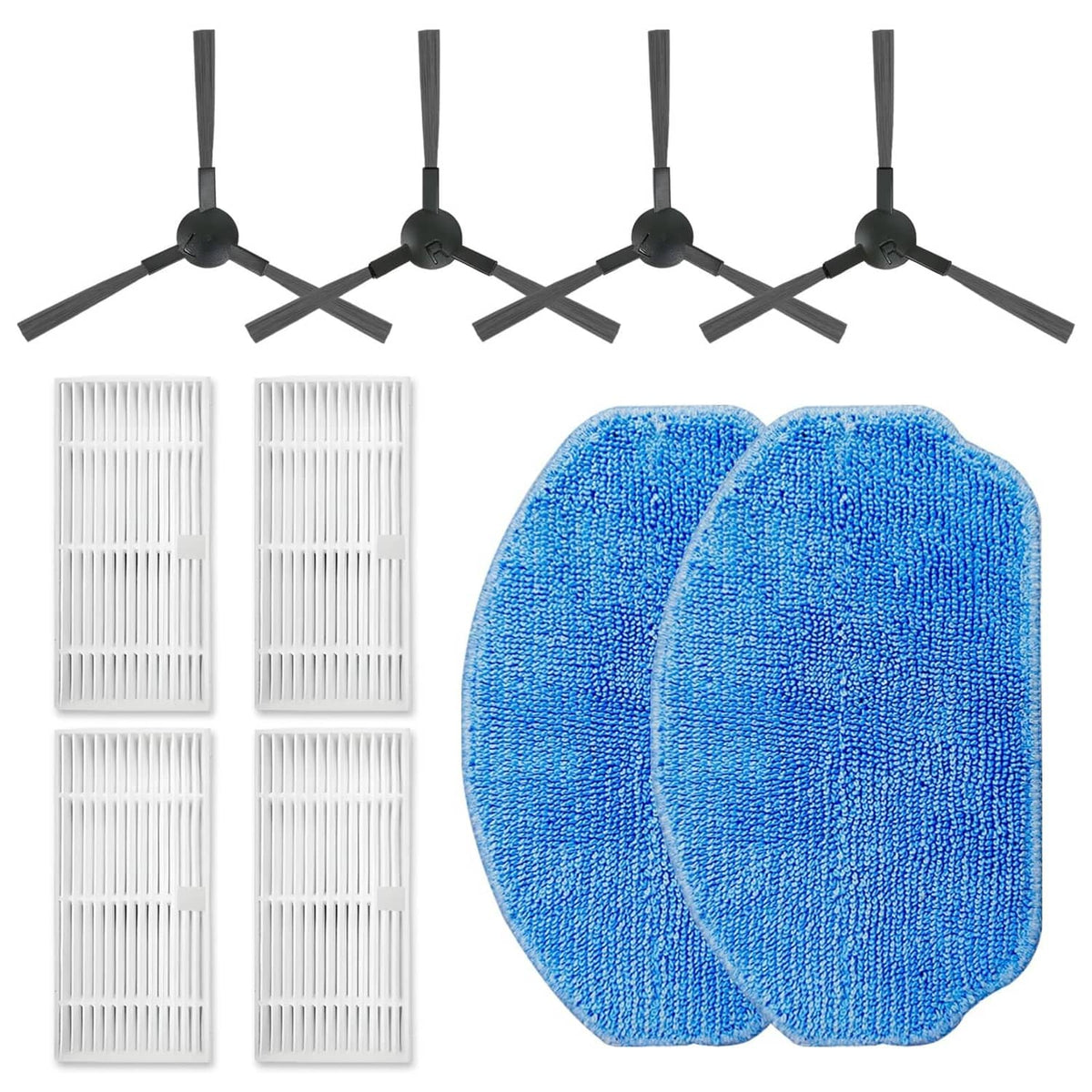 Robot vacuum replacement kit: side brushes, HEPA filter, and blue mop pads (set)