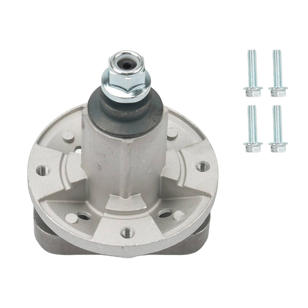 Spindle assembly with grey mounting base and black center stem, plus matching bolts