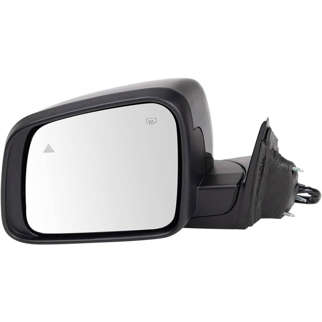 Driver-side manual folding mirror with blind-spot indicator on black housing
