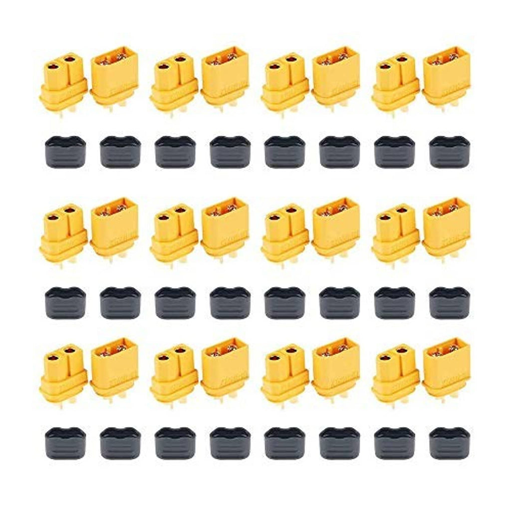 XT60-style male and female bullet connectors, yellow and dark gray set of 12