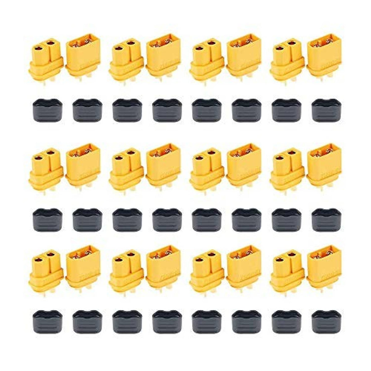 XT60-style male and female bullet connectors, yellow and dark gray set of 12