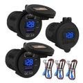 Black 12V car USB-C charger sockets multipack with voltmeter screens and QC 3.0