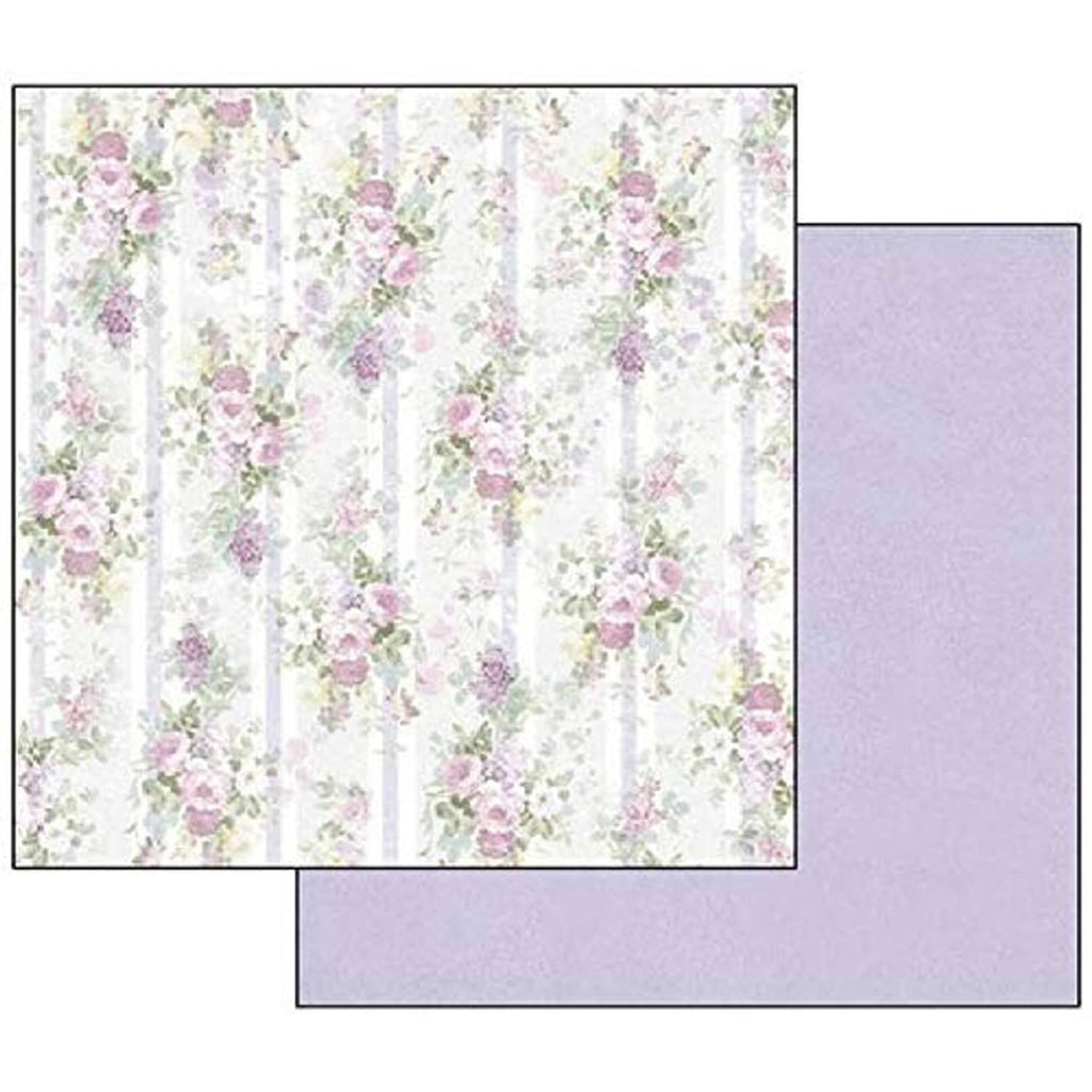 Lilac floral border craft paper sheet with white background and repeating small blooms.