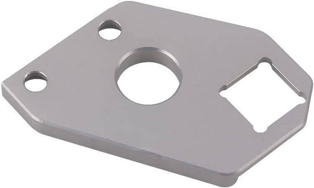 Aluminum throttle bracket base plate with circular hole and square cutout, silver gray