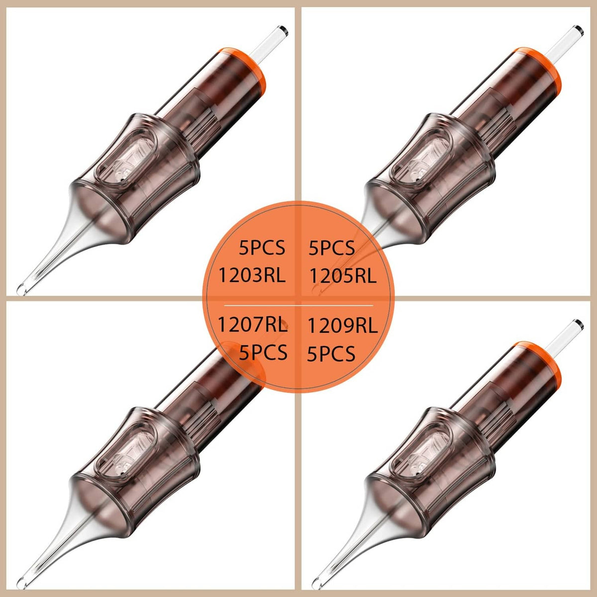 Mixed tattoo cartridge pack: 1203RL, 1205RL, 1207RL, 1209RL
