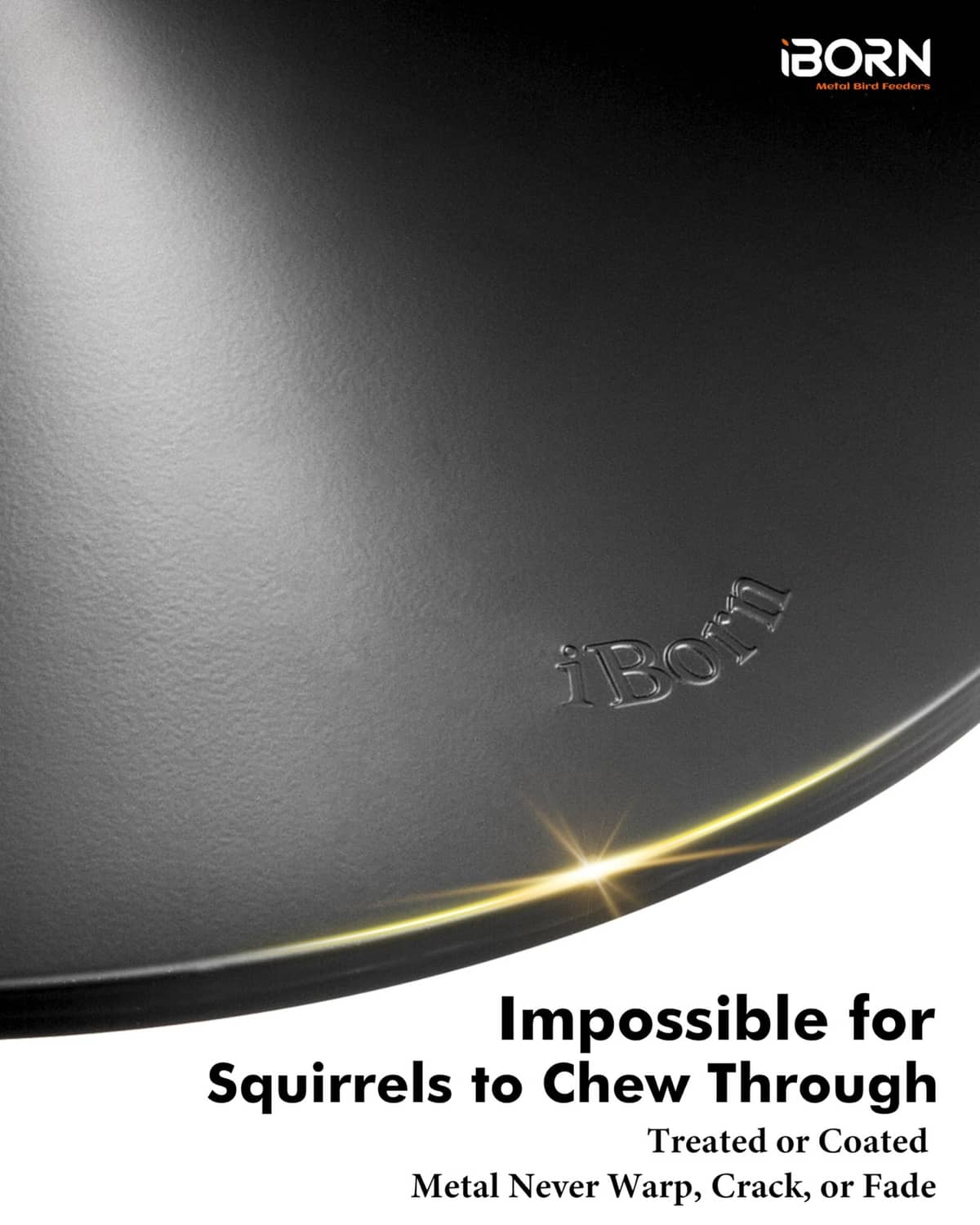 Close-up of black powder-coated metal baffle surface with IBORN logo