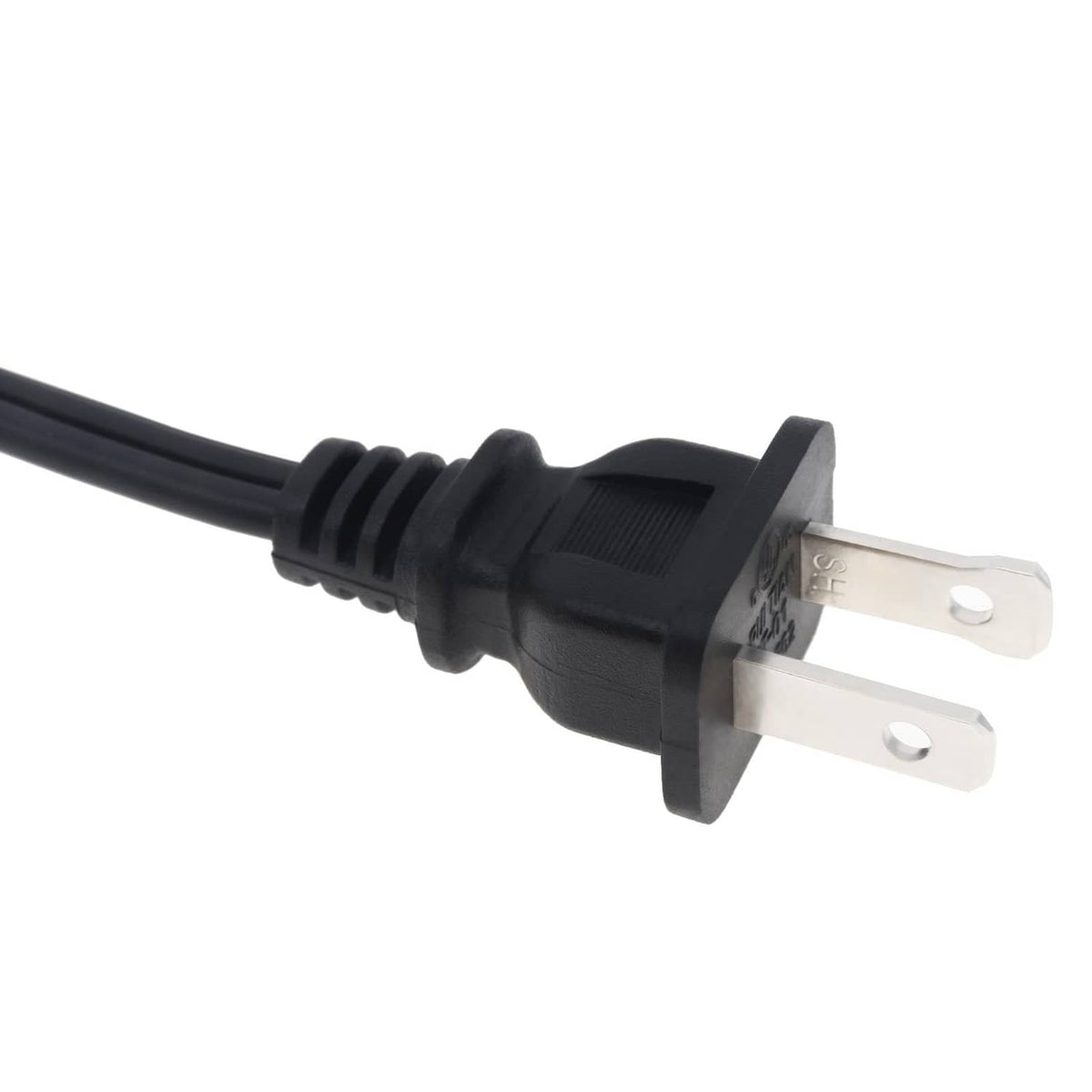 Black power plug end with two flat prongs and attached cord for salt lamp