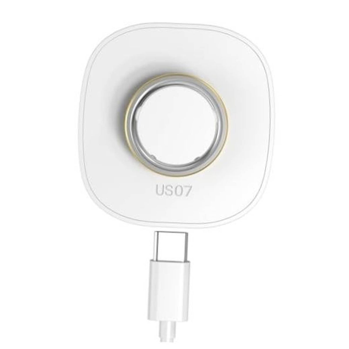 White wireless charging dock with circular ring contact and USB power connector