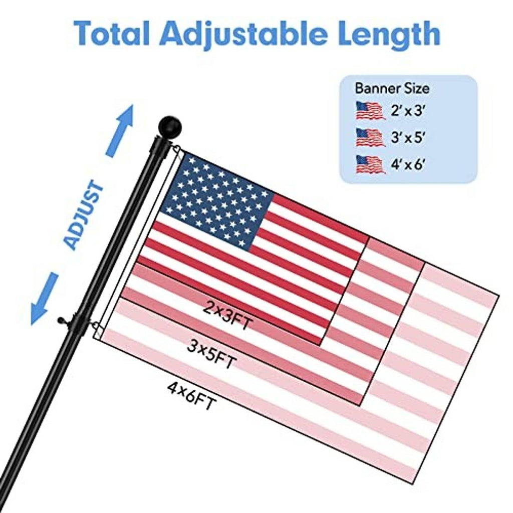 Black adjustable outdoor flagpole kit with mounting holder and tie ring