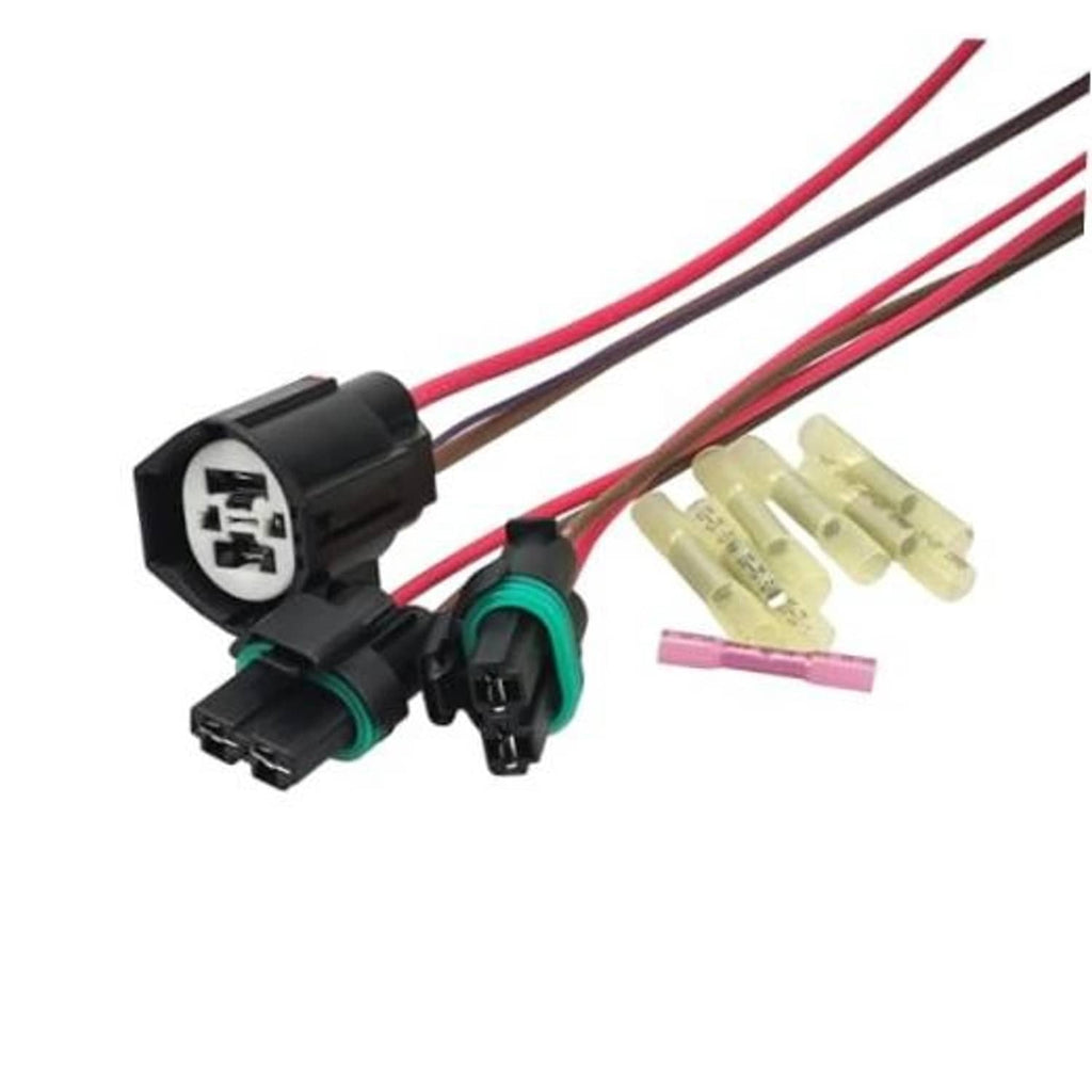 Cooling fan wire harness with Ford-style connector plugs and red/black leads