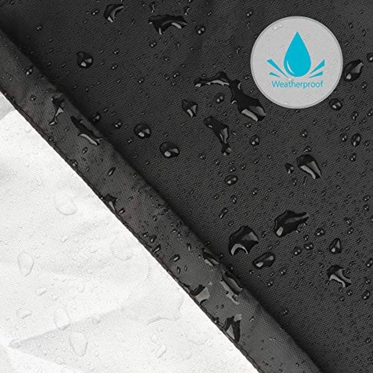 Black grill cover fabric with water droplets and weatherproof finish
