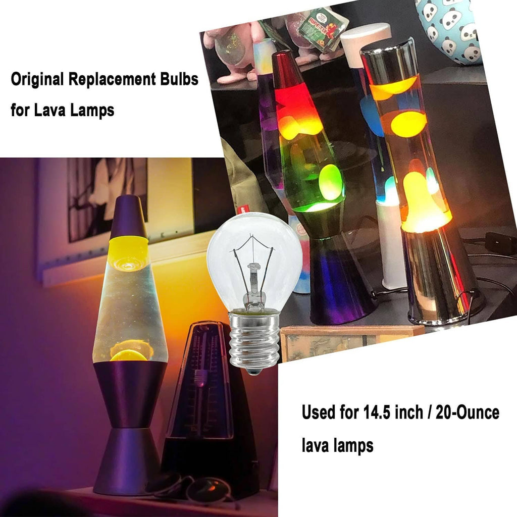 Replacement lava lamp bulbs package with clear screw-base bulb shown