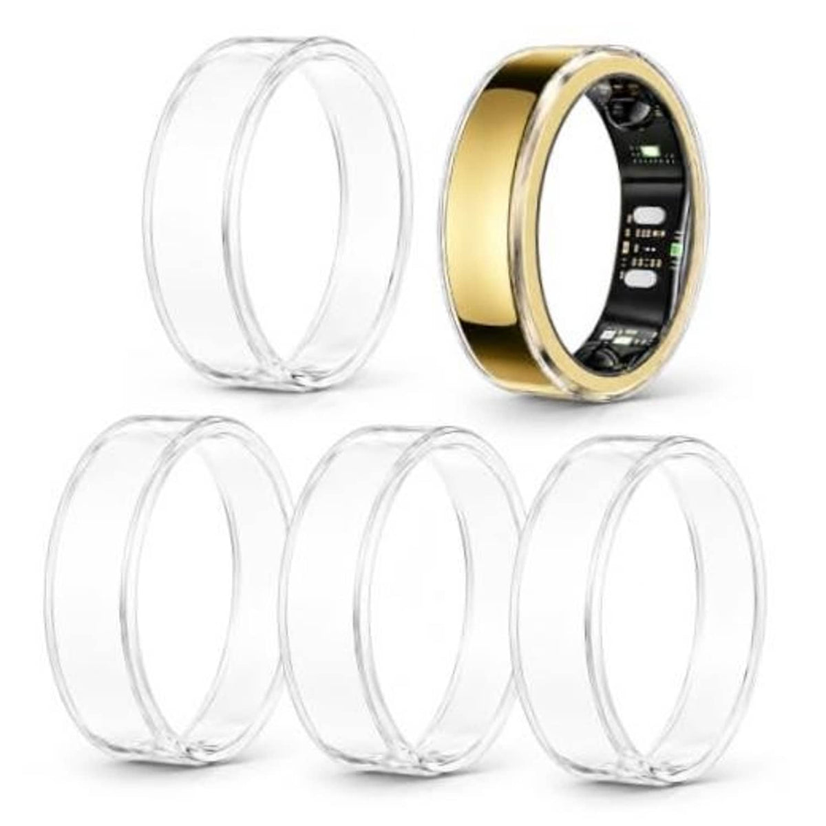 5-pack TPU ring covers: four clear bands and one gold-toned outer ring cover