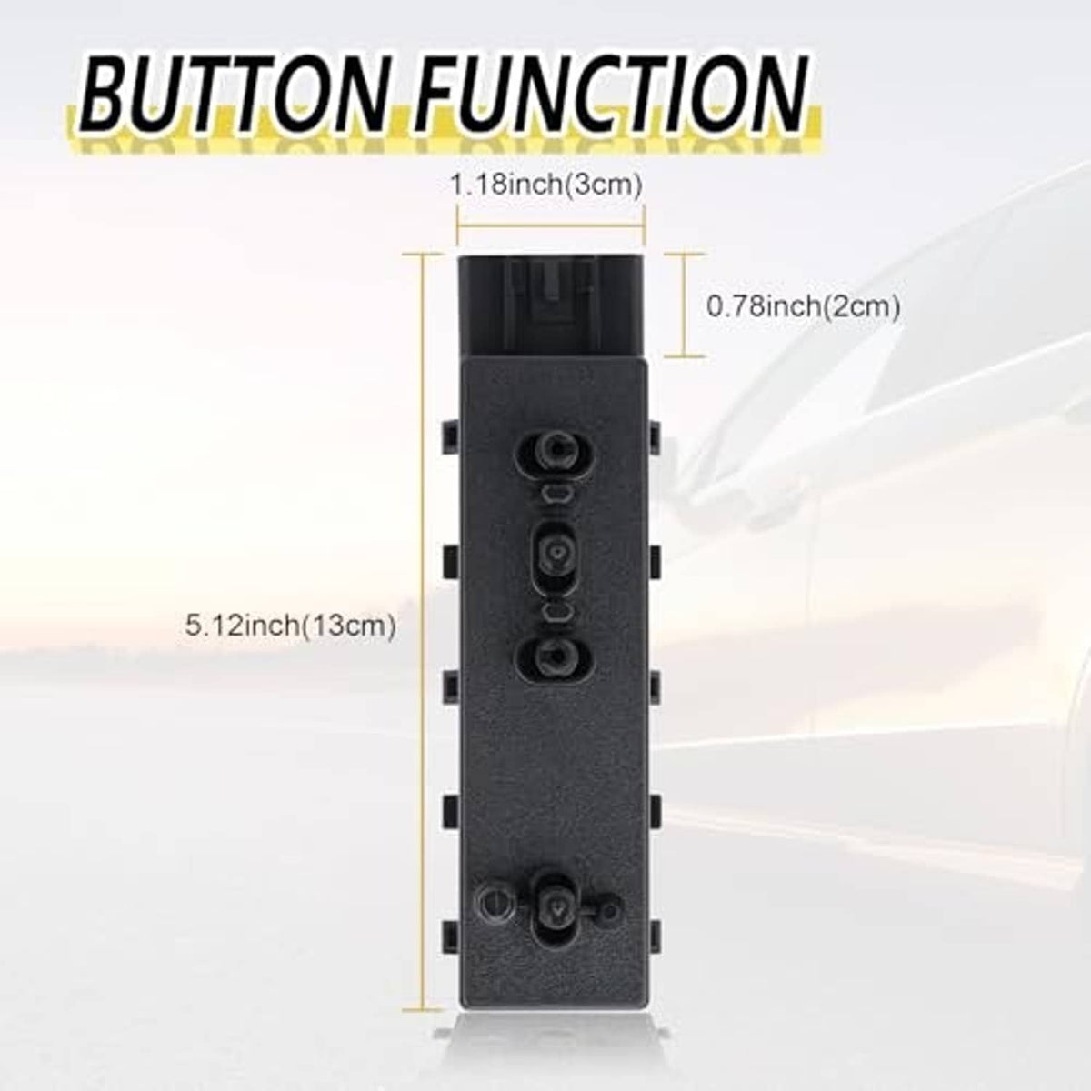 Power seat switch module with vertical control face and side connector openings