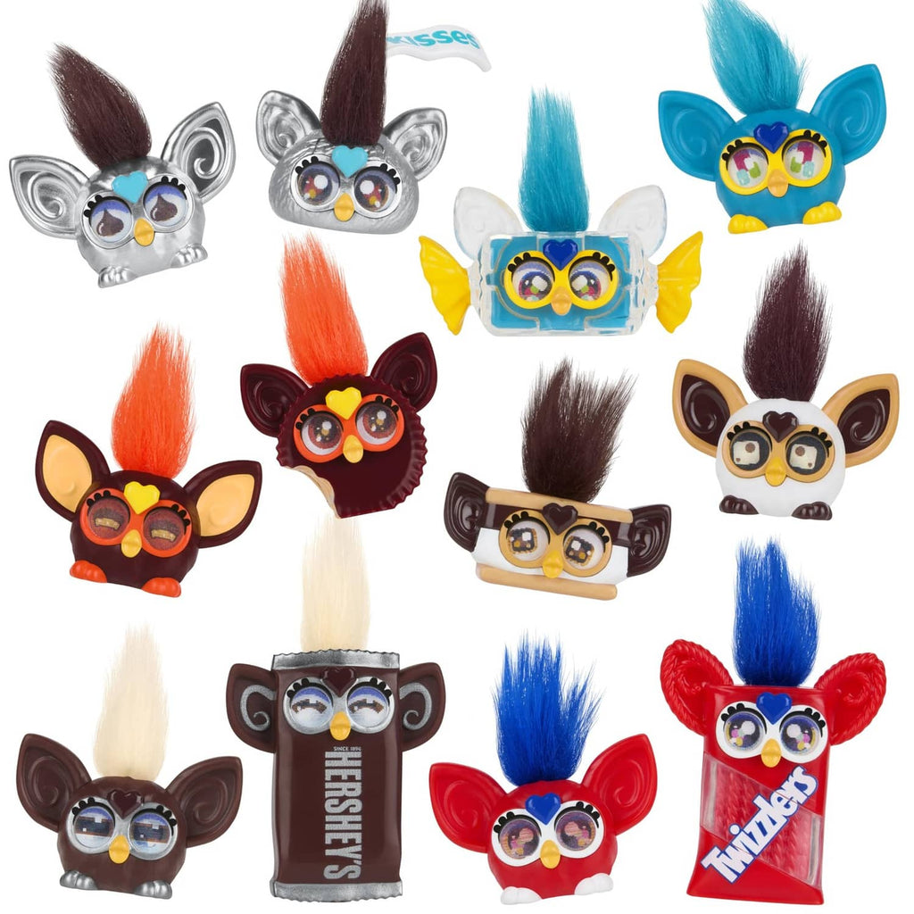 Furby minis 12-pack tiny character figures with colorful hair and glasses, assorted styles