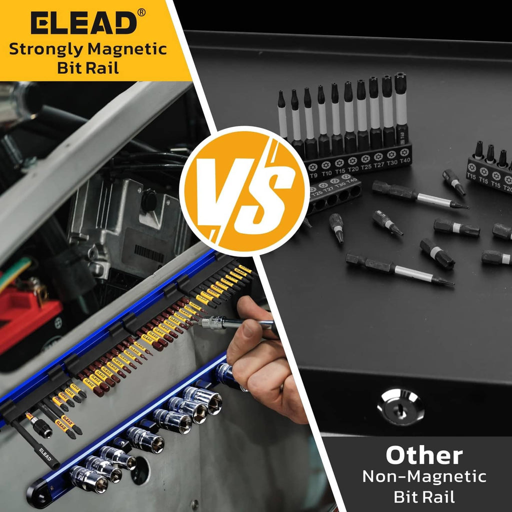 ELEAD strongly magnetic bit rail vs non-magnetic bit rail comparison set