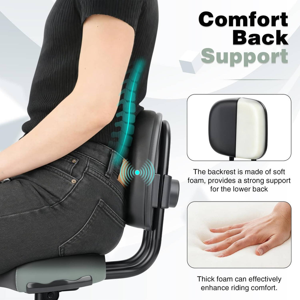 Bike seat backrest cushion with thick foam support attached to black saddle