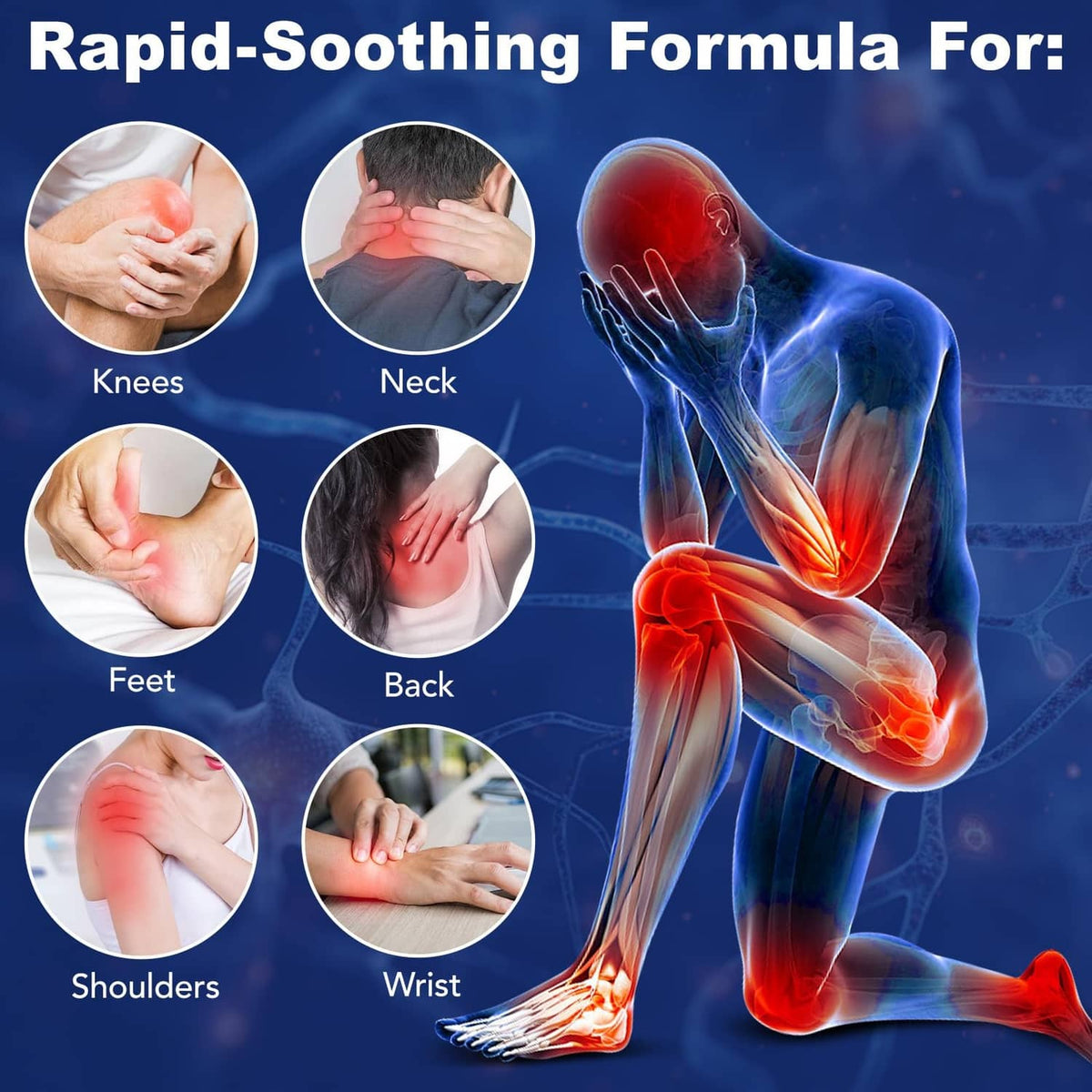 Neuropathy cream relief guide with highlighted pain areas on the body