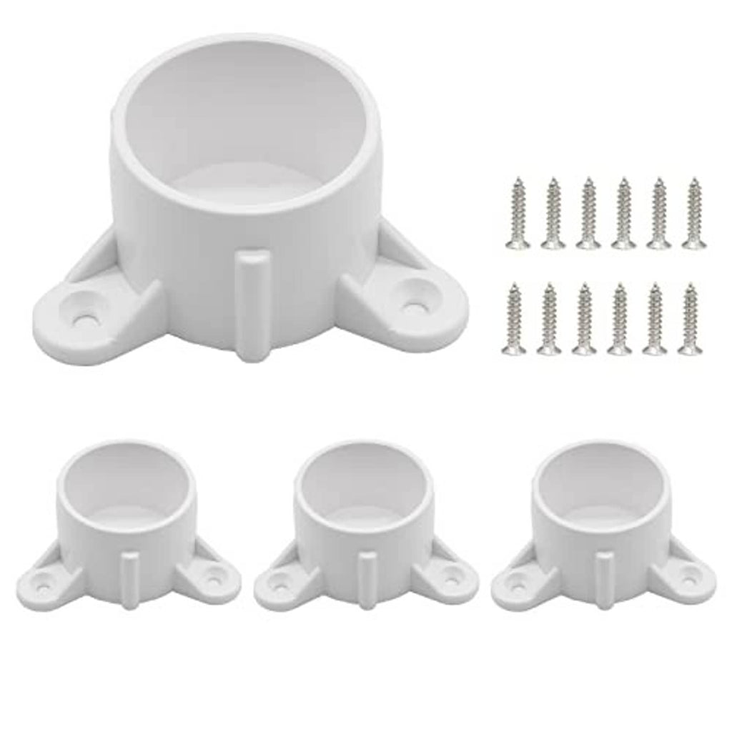 White PVC table leg cap fitting with side mounts; set includes screws