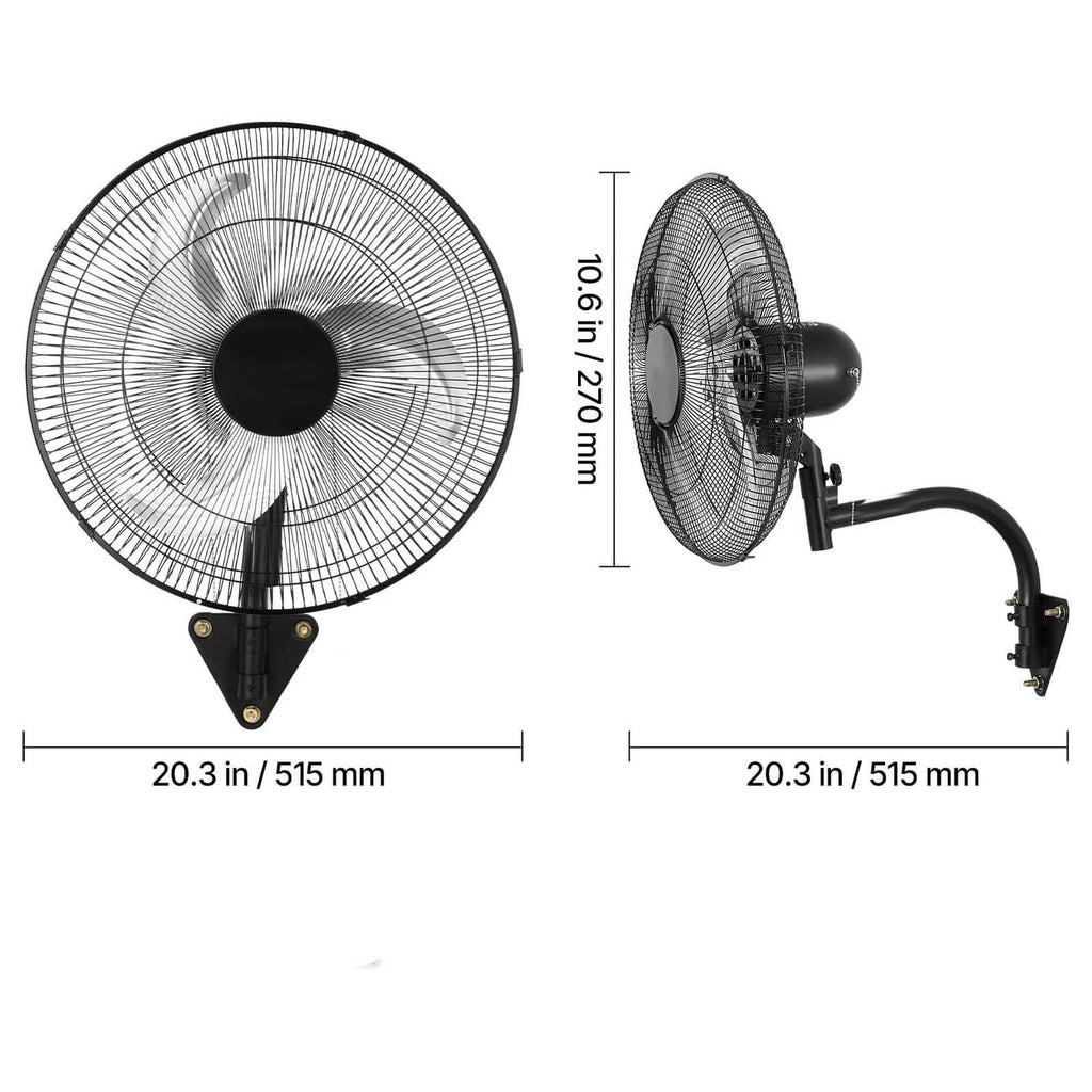 Wall-mounted oscillating fan dimension diagram, 18-inch grille and bracket