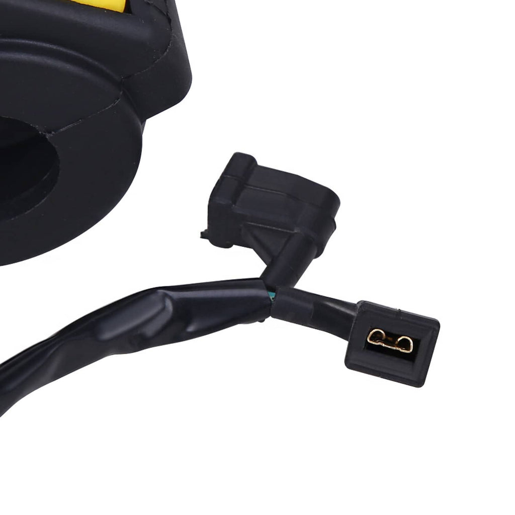 Close-up of small black electrical plug and wire lead from switch harness