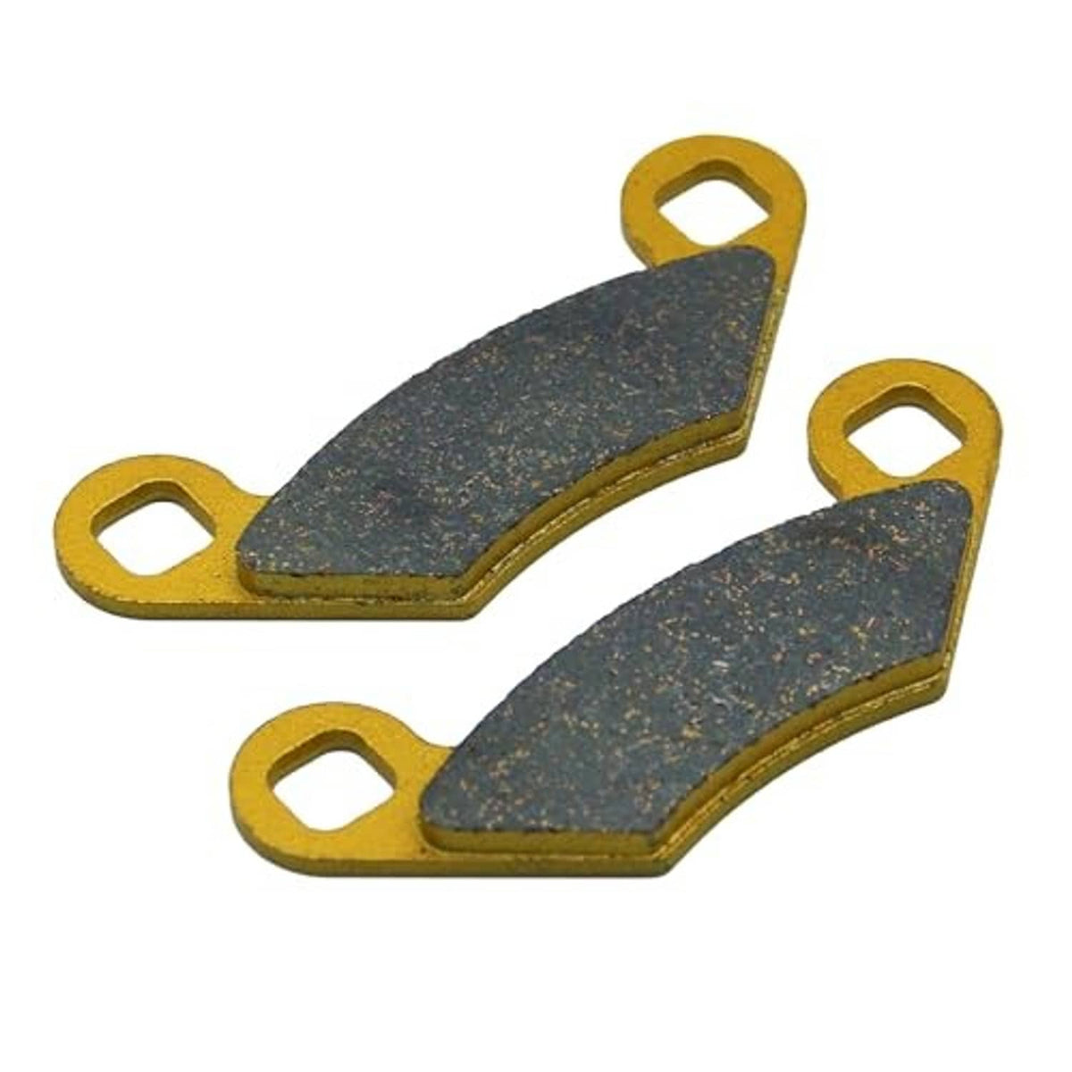 Ceramic brake pads set with dark gray faces and gold mounting ears