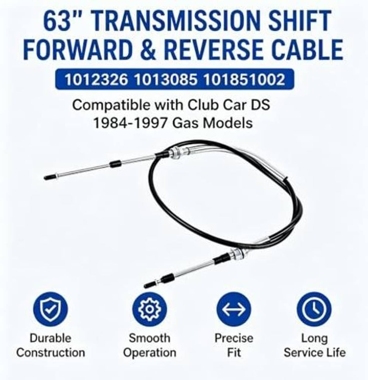 Golf cart transmission shift forward and reverse cable with dual end connectors