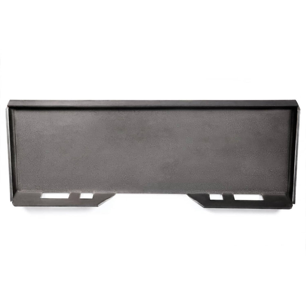 Thick steel skid steer mount adapter plate with side cutouts and holes