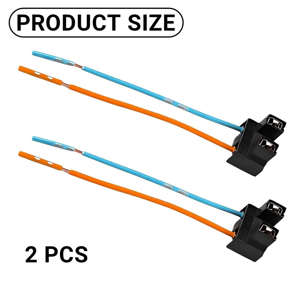 Two H7 female socket extension harnesses with black plugs, blue and orange lead wires