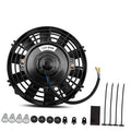 8-inch 12V radiator cooling fan with black grille and attached power leads