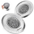 Reversible silver bathtub drain strainer with chainmail hair-catcher basket, 2.8 in