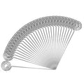 Silver ring-loop wire clip card holder with circular top, designed to stand