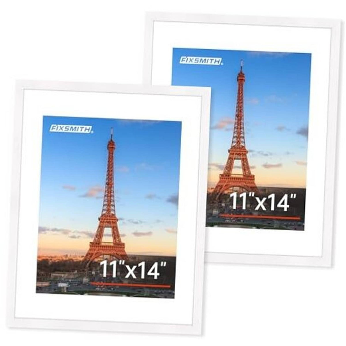 White 11x14 picture frame set of 2 with clear window, showing a Paris photo