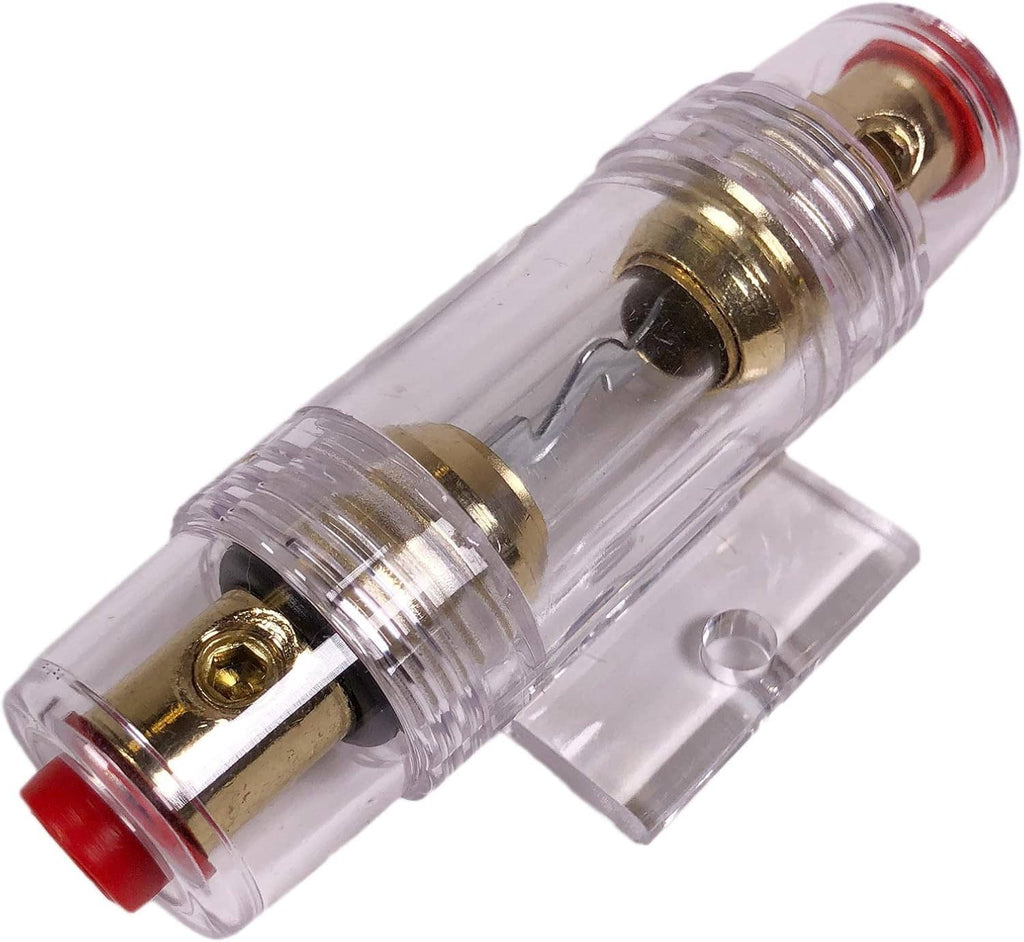 Transparent inline fuse holder with metal terminals for amplifier wiring