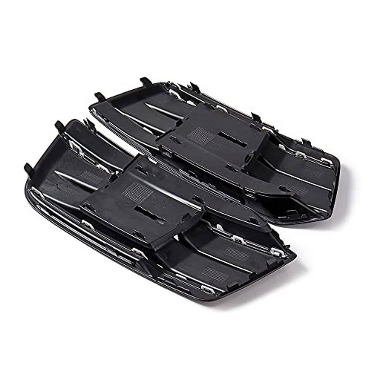 Glossy black front grille inserts, two-piece set, shown from above with mounting tabs