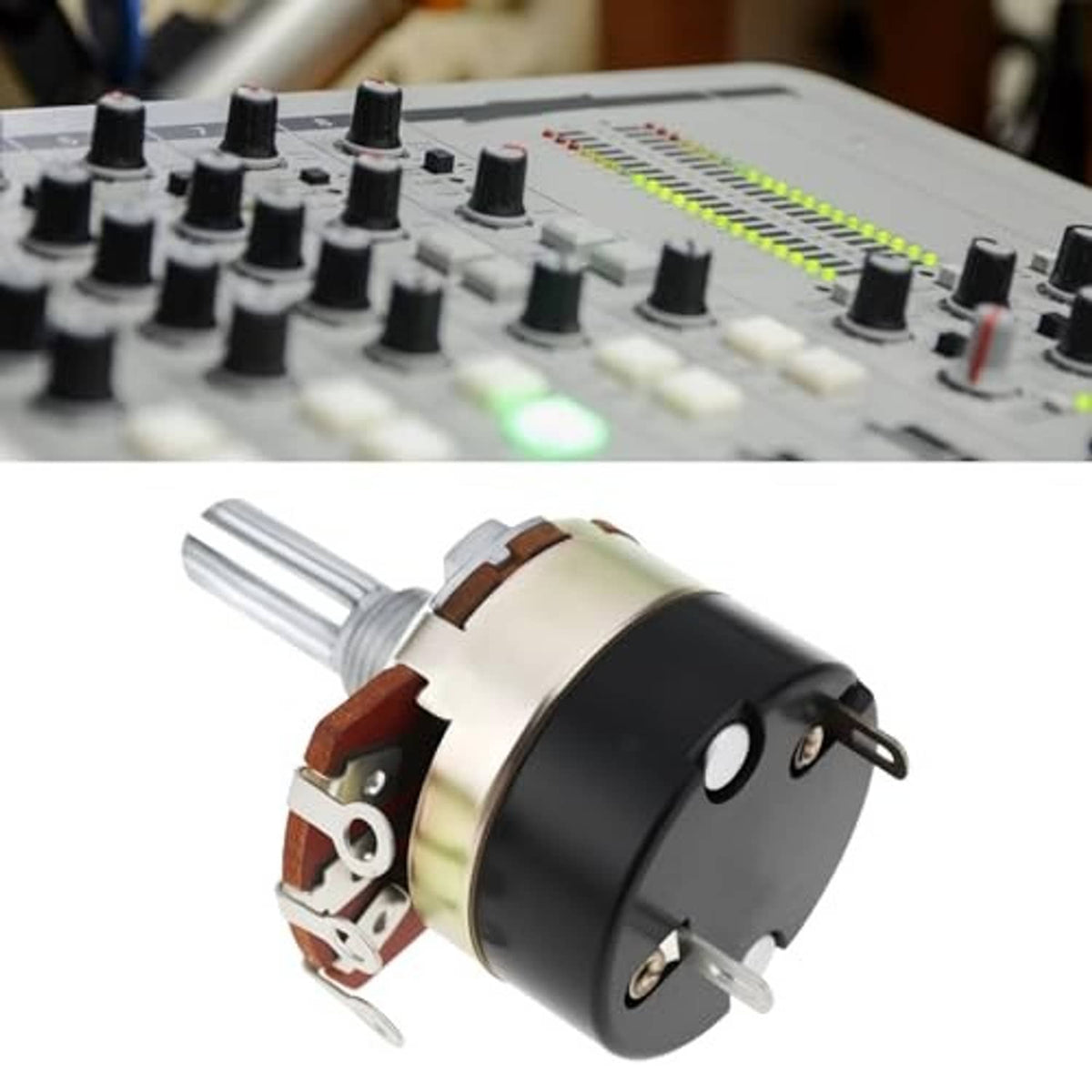 Single rotary potentiometer with metal shaft and red-brown selector contact ring