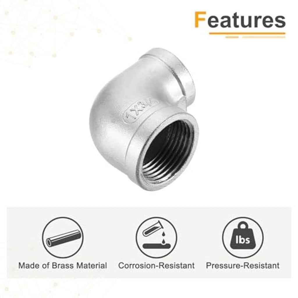 Stainless steel 90° elbow pipe fitting with female PT threads on both ends