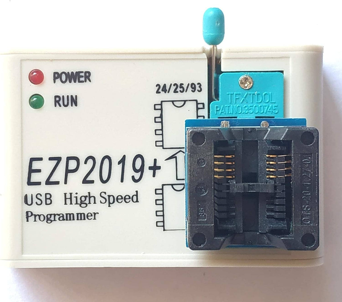 EZP2019 USB high-speed programmer module with power/run indicators and IC socket