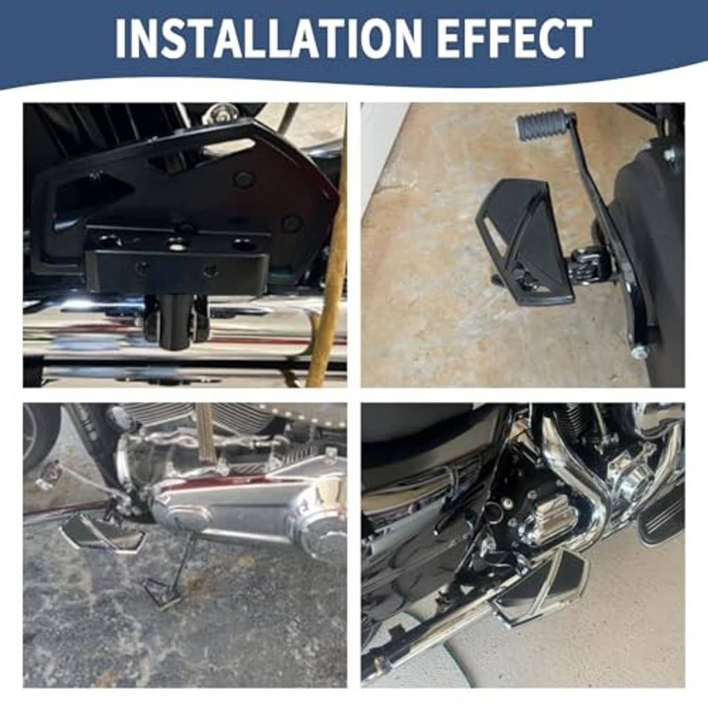 Installed motorcycle front foot pegs showing bracket mount and hardware
