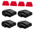Four black ABS deer warning whistle devices with red accent caps, front view set.