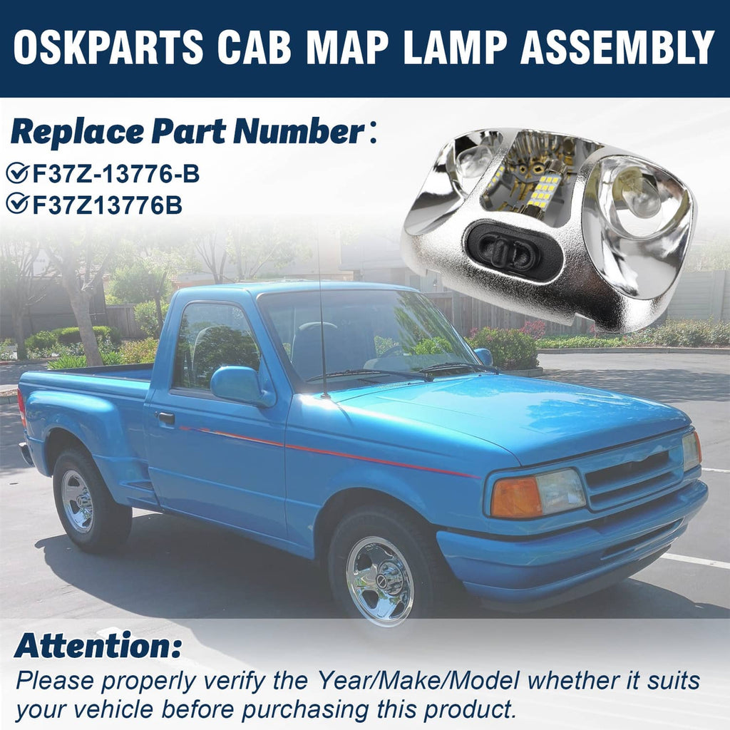 LED cab map lamp assembly with chrome dome lens and rectangular LED light array