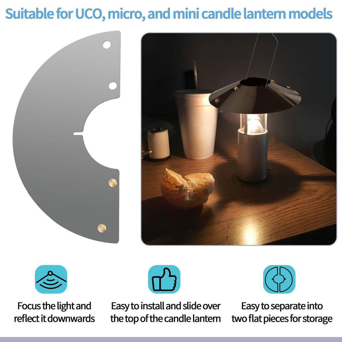 SUNJIKA flat candle reflector piece, gray metal with round cutout and mounting holes