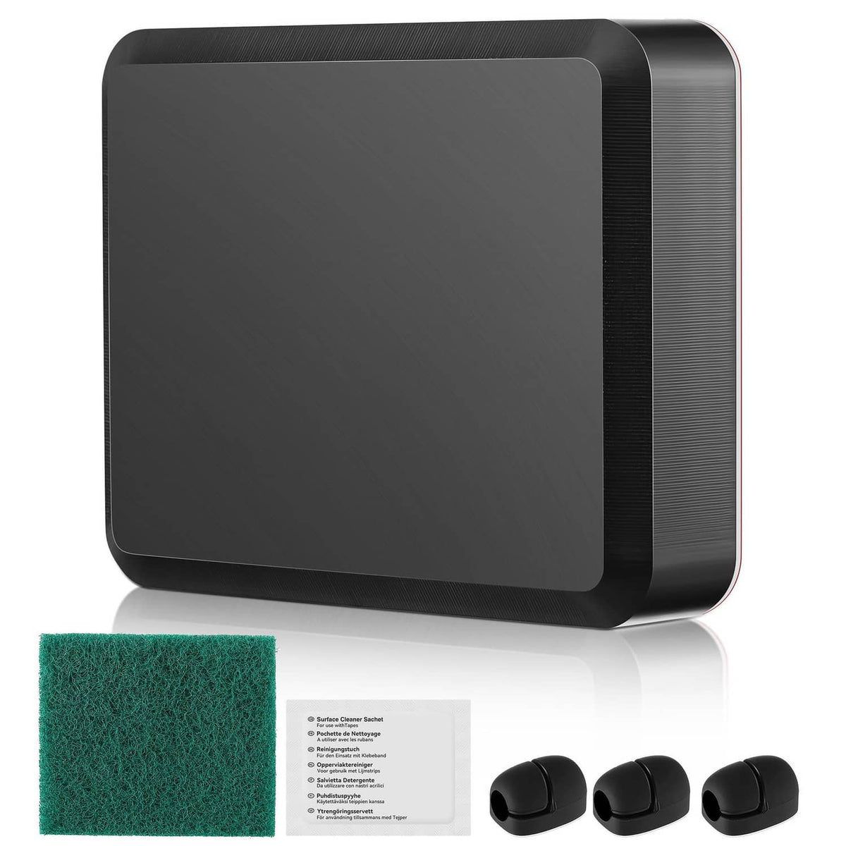 Black rectangular transducer mounting plate with rounded edges and textured side band